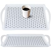 MDLUU Non-Slip Serving Tray with Handles, Food Serving Platter, Set of 2, White