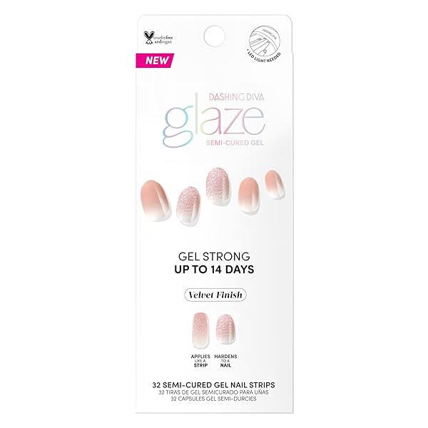 DASHING DIVA GLAZE NAIL STRIPS – VELVET BLUSH | WORKS WITH ANY LED NAIL LAMP | LONG LASTING, CHIP RESISTANT, SEMICURED GEL NAIL STRIPS | 34 SALON QUALITY NUDE OMBRE GEL NAILS