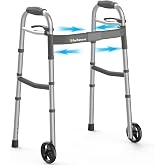 Standard Walkers for Seniors,Folding Walker with Front Wheels, Height and Width Adjustable Standard Walker,350lbs Capacity, Lightweight Aluminum Walker for Elderly Adults and Handicap