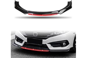 JOYOTO Universal Front Bumper Lip Lower Chin Spoiler Splitter Air Dam Automotive Protector, Universal Fit for Nissan Altima Ford Focus Fiesta Subaru and More,Glossy Black with Red Tongue