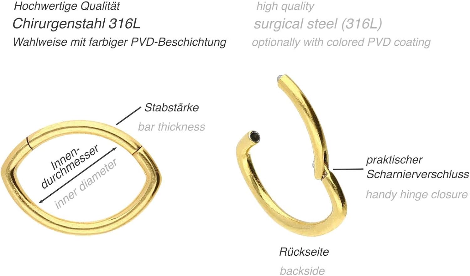 PIERCINGLINE Surgical Steel Clicker, Silver Colours, 9 mm - Image 5