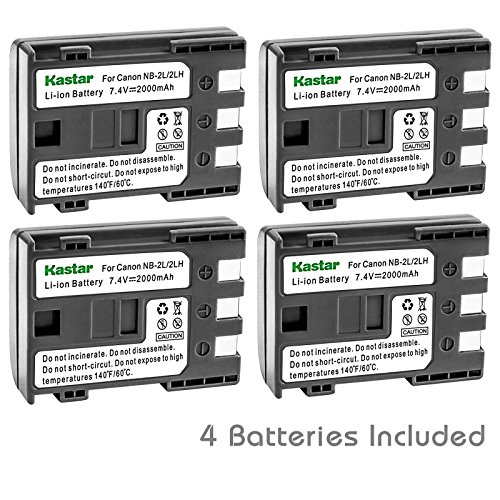 Kastar Battery (4-Pack) for Canon NB-2L NB-2LH NB-2L12 NB-2L14 NB-2L24 and PowerShot G7 G9 S30 S40 S45 S50 S60 S70 S80 DC410 DC420 VIXIA HF R10 HF R100 HF R11 EOS 350D 400D Digital Rebel XT Xti