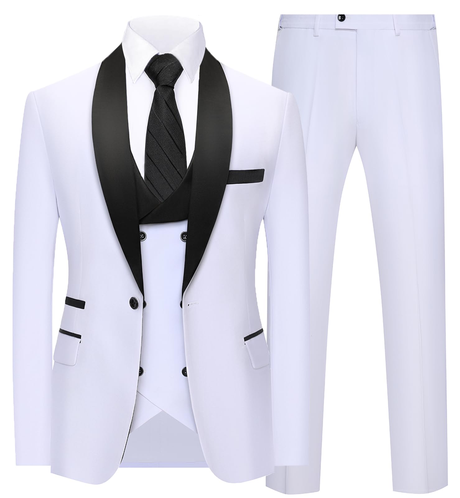 Photo 1 of Elionm White Suit Men 3 Piece Slim Fit Prom Suits for Men Groom Wedding Tuxedo Suit Jacket Vest and Pants Set 3XL