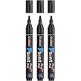 Overseas 3 Pack Black Acrylic Paint Pens Paint Markers Medium Tip | Waterproof, Fade Resistant, Water Based Permanent Markers for Wood, Metal, Glass, Rock, Plastic, Canvas, Rubber, Fabric