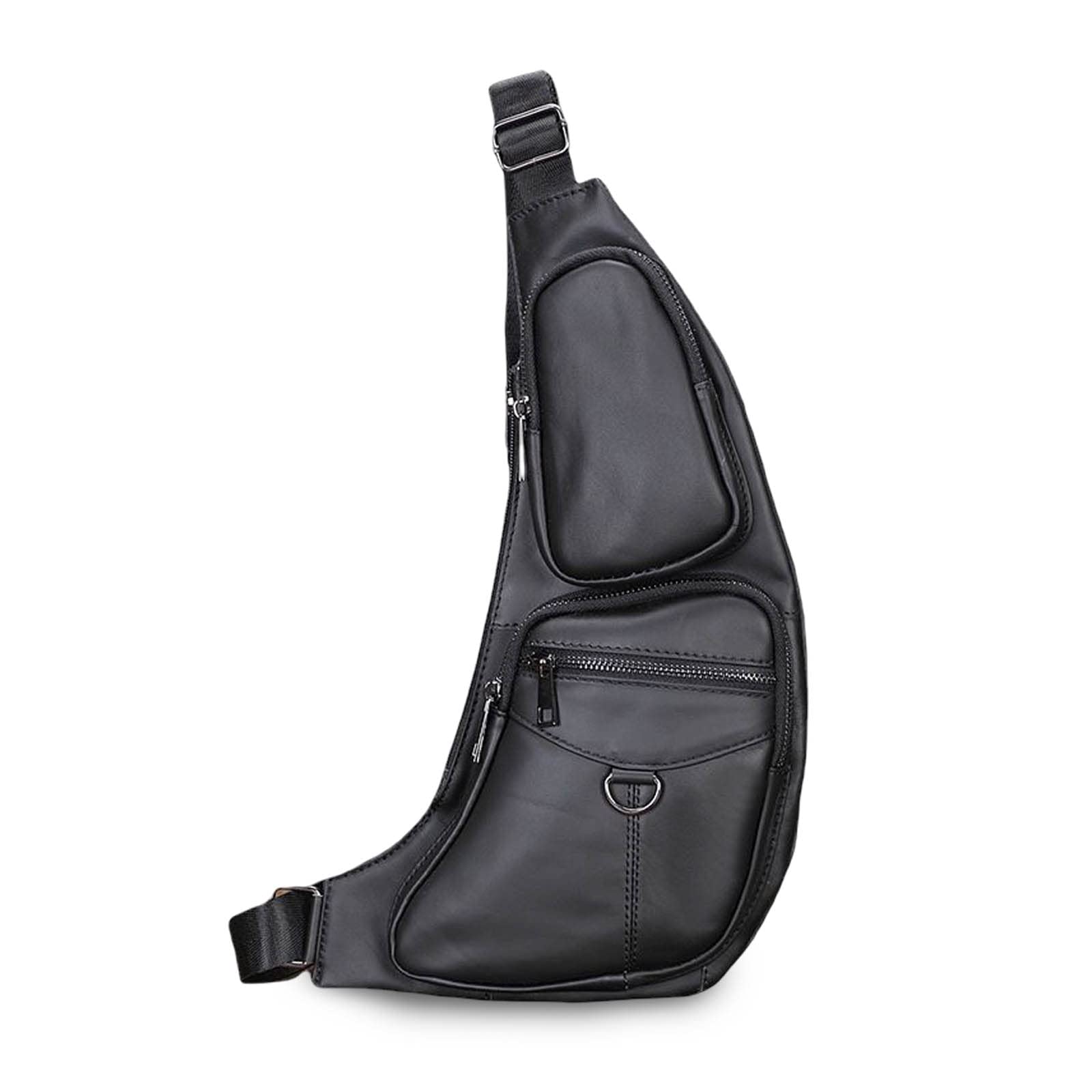 FANDARE Retro Sling Bag - Genuine Leather Chest Crossbody Bag for Business Travel Hiking Bicycle Sport Gym Pack - Black