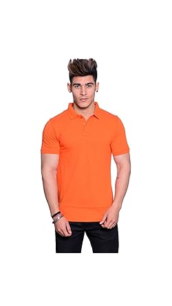 illusion Mens Cotton Polo Neck T-Shirt (Orange, XX-Large)