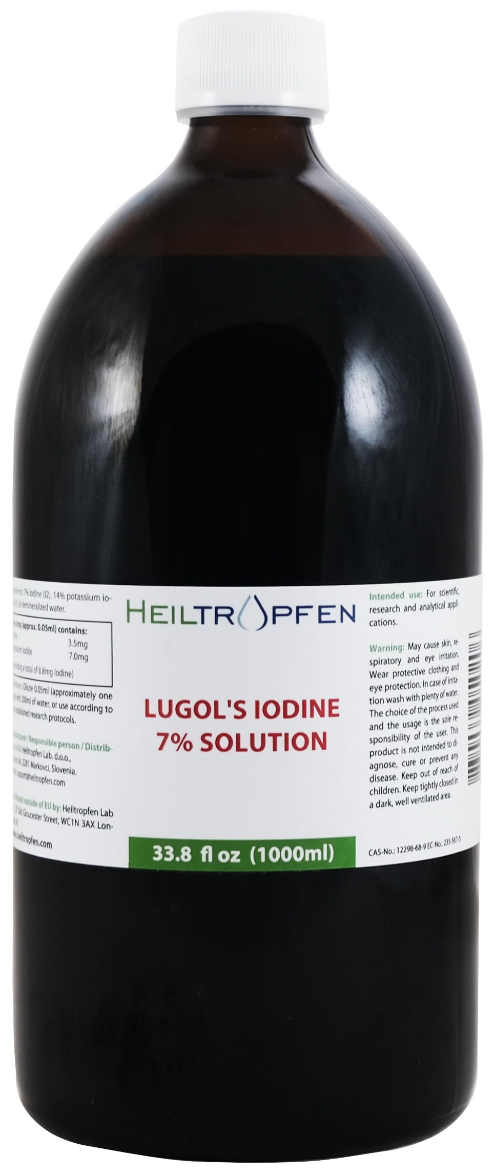 7% Lugols Iodine Solution 33.8 Oz - 1000 ml | 21% Strength Liquid Formulation | Made with 7 Percent Iodine and 14% Potassium Iodide Liquid | Drops | Heiltropfen®