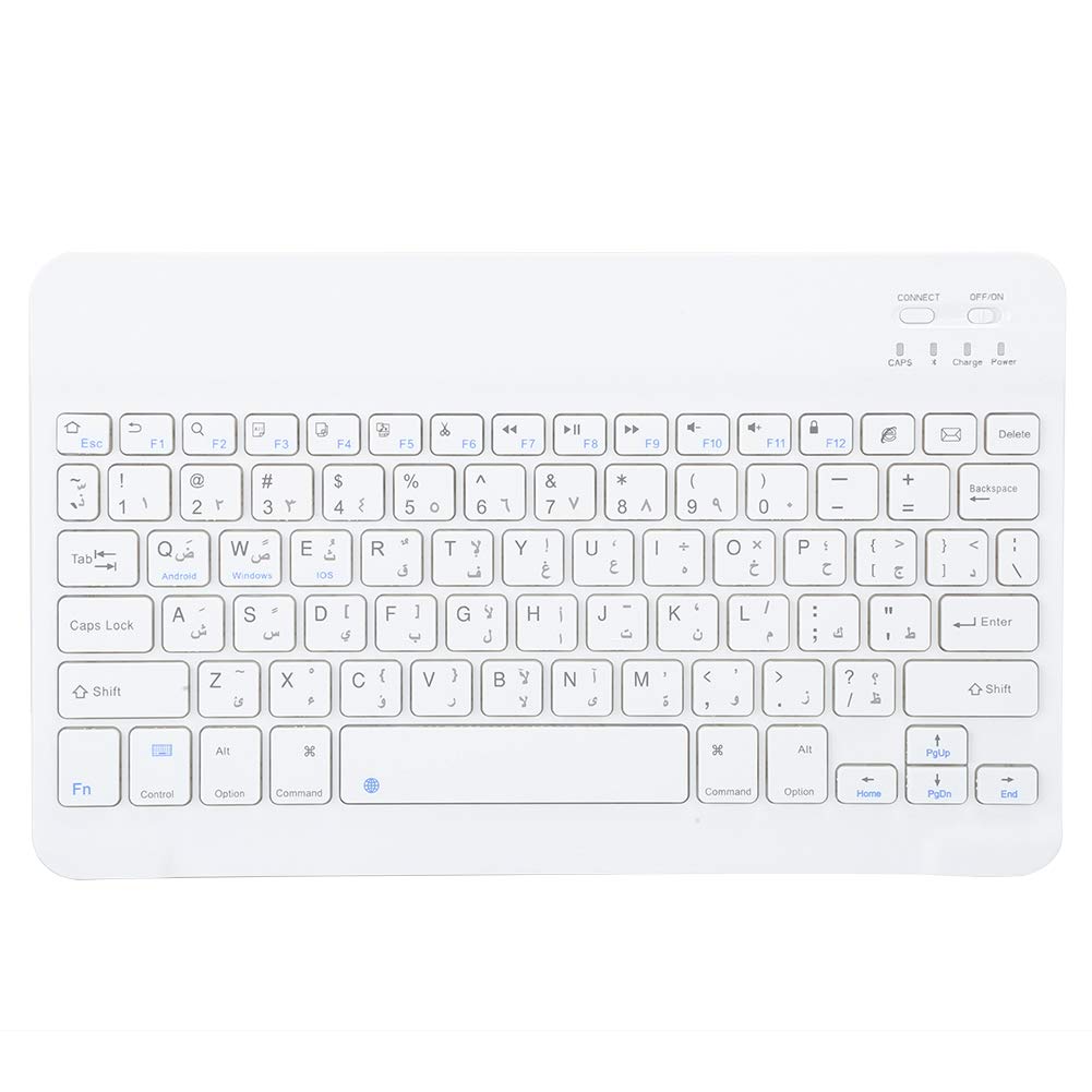 ASHATA Bluetooth3.0 Keyboard, 10 Inch UltraThin Wireless Portable Arabic/Spanish/Russian Keyboard for Android/OS X/Windows,White(Arabic)