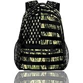American Flag Camo Backpack for School, Green Camouflage Laptop Backpack Water Resistant College Bookbag Computer Bag Travel Hiking Camping Rucksack Daypack Shoulder Bag for Kids Teenager Boys