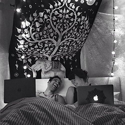 Sovereigns Cotton Psychedelic Elephant Tree Tapestry Wall Hanging (Black and White)