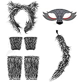sanderala 4Pcs Wolf Costume Accessory Set - Cute Animal Ears Tail and Gloves Cosplay Costume