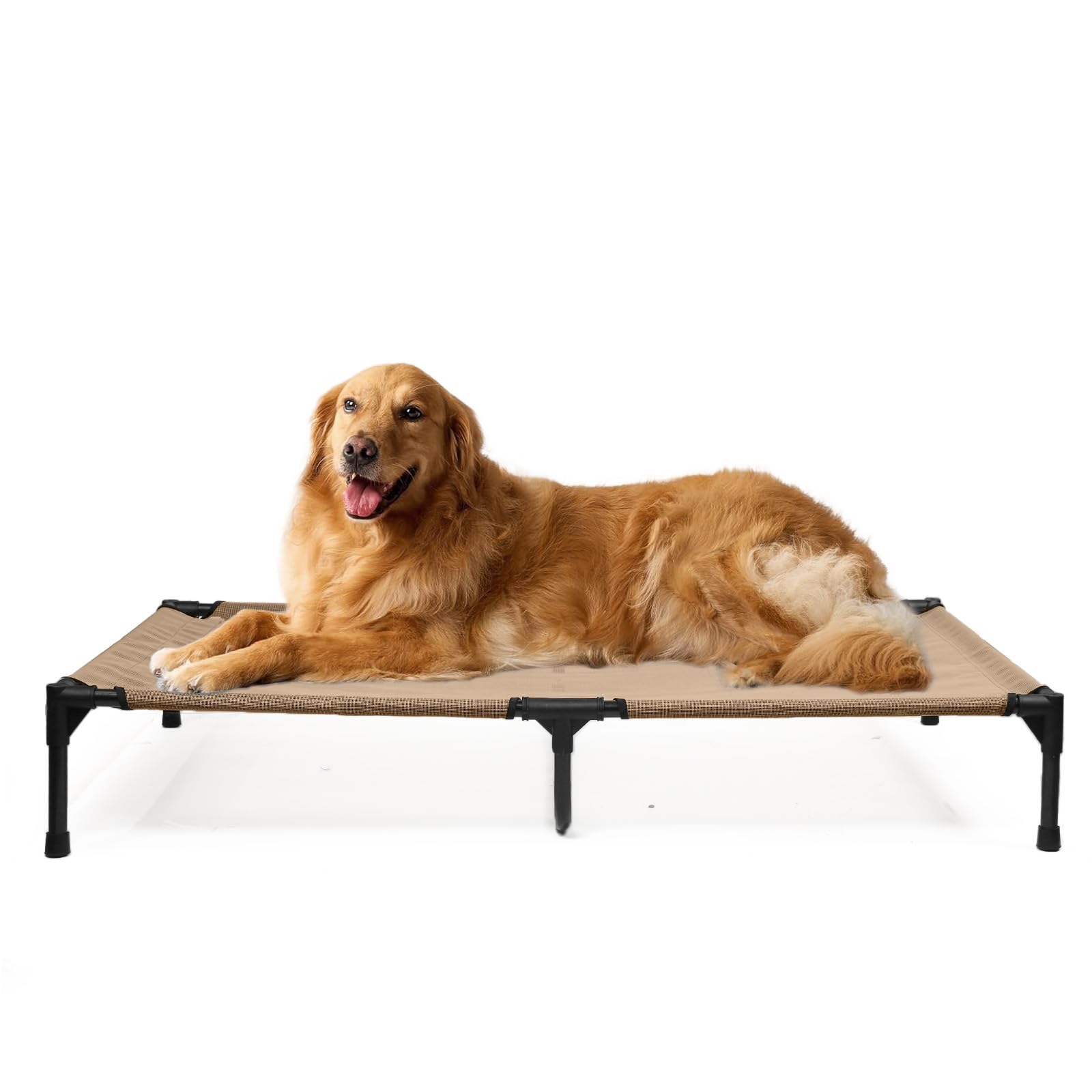 Photo 1 of KMFYZYE XL Dog Cot, Elevated Pet Bed, XLarge Raised Outdoor Dog Beds with Frame, Breathable Mesh and Anti-Slip Feet, Lifted Pet Hammock Indoor (XL, Brown)