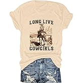 Savarana Western Cowgirls Shirts Women Vintage Graphic Tee Tops Funny Letter Print Country Music Tshirt