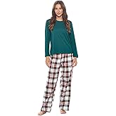 Casual Nights Women's Jersey Knit Long-Sleeve Top and Soft Flannel Bottom Pajama Set