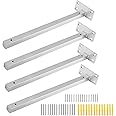 Luomorgo 4 Pcs 14" Floating Shelf Bracket Stainless Steel Heavy Duty Black Shelf Brackets Blind Shelf Supports Hidden Brackets for Floating Wood Shelves - Screws and Wall Plugs Included, Silver