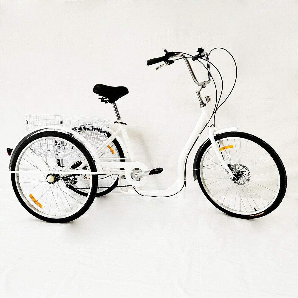 Xian 26" White Adult Tricycle 6 Speed Shift Shopping Tricycle Cruise + Basket Safety