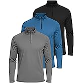 Real Essentials 3 Pack: Men's Dry-Fit Active Quarter Zip Long Sleeve Athletic Performance Pullover (Available in Big & Tall)