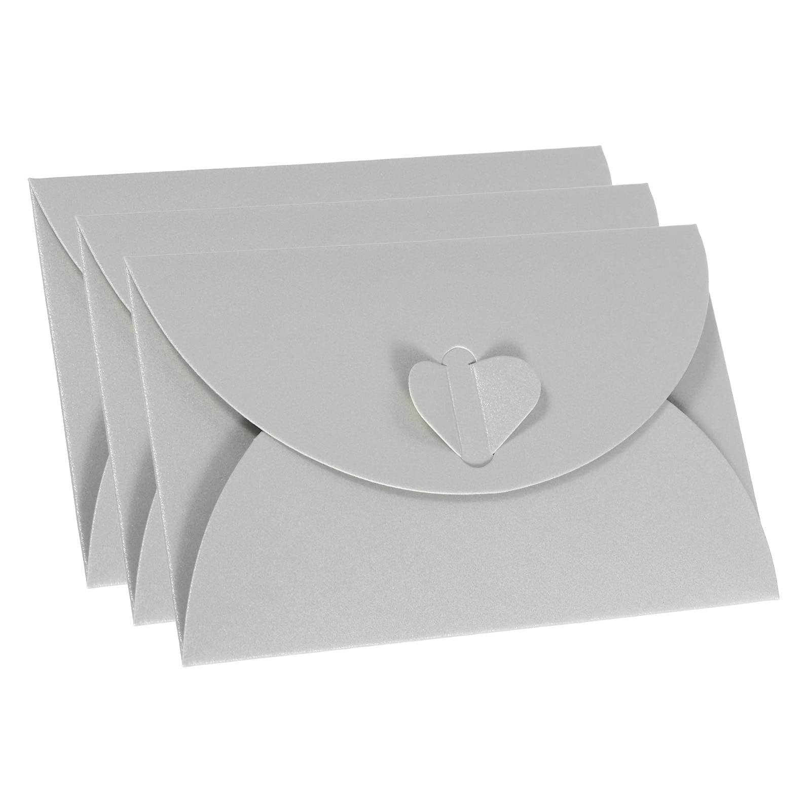 PATIKIL Gift Card Envelopes, 12 Pack Heart Shaped Clasp Small Gift Cards Holder Mini Envelope for Birthdays Weddings, Silver