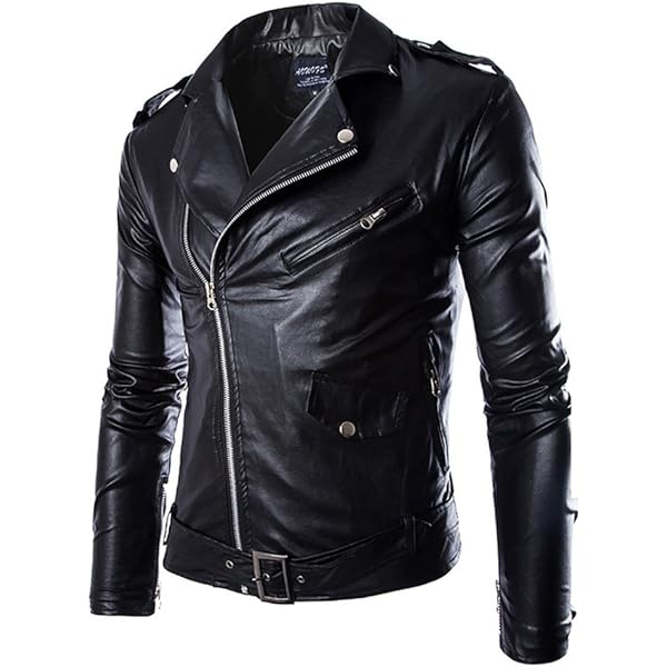 Autumn Winter Motorcycle Jackets Leather Men Slash Zipper