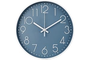 10 Inch Wall Clock Silent Modern Wall Clocks Battery Operated Blue Round No Ticking Horloge Murale Decorative Digital with Gl