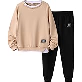 Voxikidio Kids Boys Clothes 3D Letter Print Long Sleeve Sweatshirt & Pant 2PCS Fall Outfits Size 6-12 Years