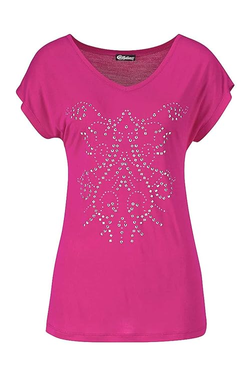 Chillytime Damen-Shirt Shirt mit Nieten Pink