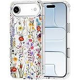 MOSNOVO for iPhone Air Case | Military Grade 6.6ft Drop Tested | Camera Control | Clear with Wildflower Meadow Design