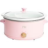 Paris Hilton 6-Quart Manual Slow Cooker, Naturally Nonstick Stoneware Ceramic Insert, Three Settings (Low, High, Warm), Dishwasher Safe Family Size Slow Cooker, Pink