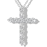 SugarTang Moissanite Cross Necklace for Women and Men, 14K/18K Gold Plated Sterling Silver Diamond Cross Necklaces