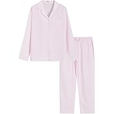 Latuza Women's Cotton Long Sleeve Pajama Set Seersucker Button Down Pj Set