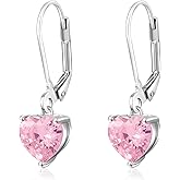 IUITY Heart-cut Leverback Dangle Earrings for Women Hypoallergenic Multi-color Cubic Zirconia Earrings Lightweight Diamond Drop Earrings Jewelry Gift for Wedding, 14K White/Rose Gold Plated, 8mm
