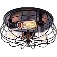 VILUXY Industrial Black Semi Flush Mount Ceiling Light 3-Light Rustic Ceiling Lamp Fixture with Metal Cage for Kitchen Living Room Dining Room Bedroom Hallway