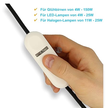 Dimmer für Led Lampen Schnurdimmer mit Schalter weiß | Universal Licht Led-dimmer 230v stufenloses dimmen auch von Glühlampe 