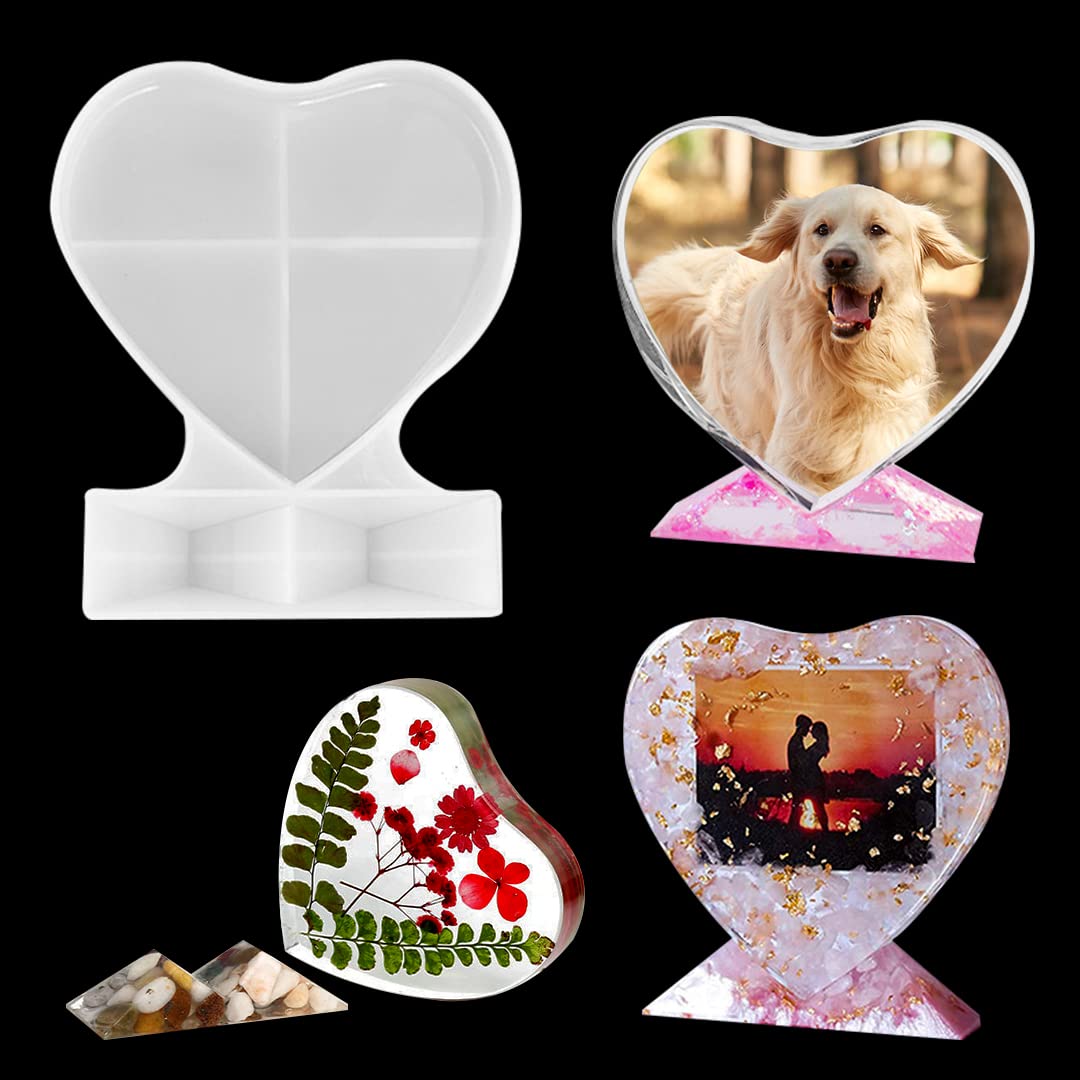 Zayookey Heart Resin Mould with Stand Heart Photo Frame Resin Casting Mould Valentine's Day Gift Love Picture Frames Silicone Mould DIY Home Decoration