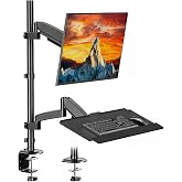 PUTORSEN Sit Stand Monitor Desk Mount with Keyboard Tray for 17-32&rdquo; Screens | Height Adjustable Full-Motion Articulating Arm,19.8 lbs Monitor &amp; 2.2lbs Tray Capacity, C-Clamp &amp; Grommet Mount,Black
