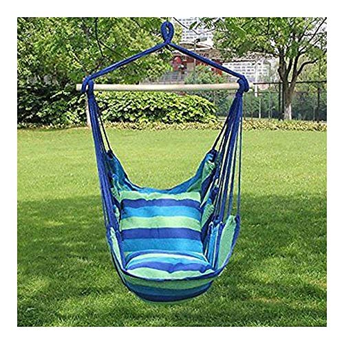 Hammock Hanging Rope Chair Swing Seat Patio Camping/w 2 Pillows Blue