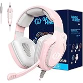 Anivia Girls Headphones for School, Cute Pink Gaming Headset Headphone Wired with Mic for Women, Compatible with PC Computer PS5 Xbox PS4