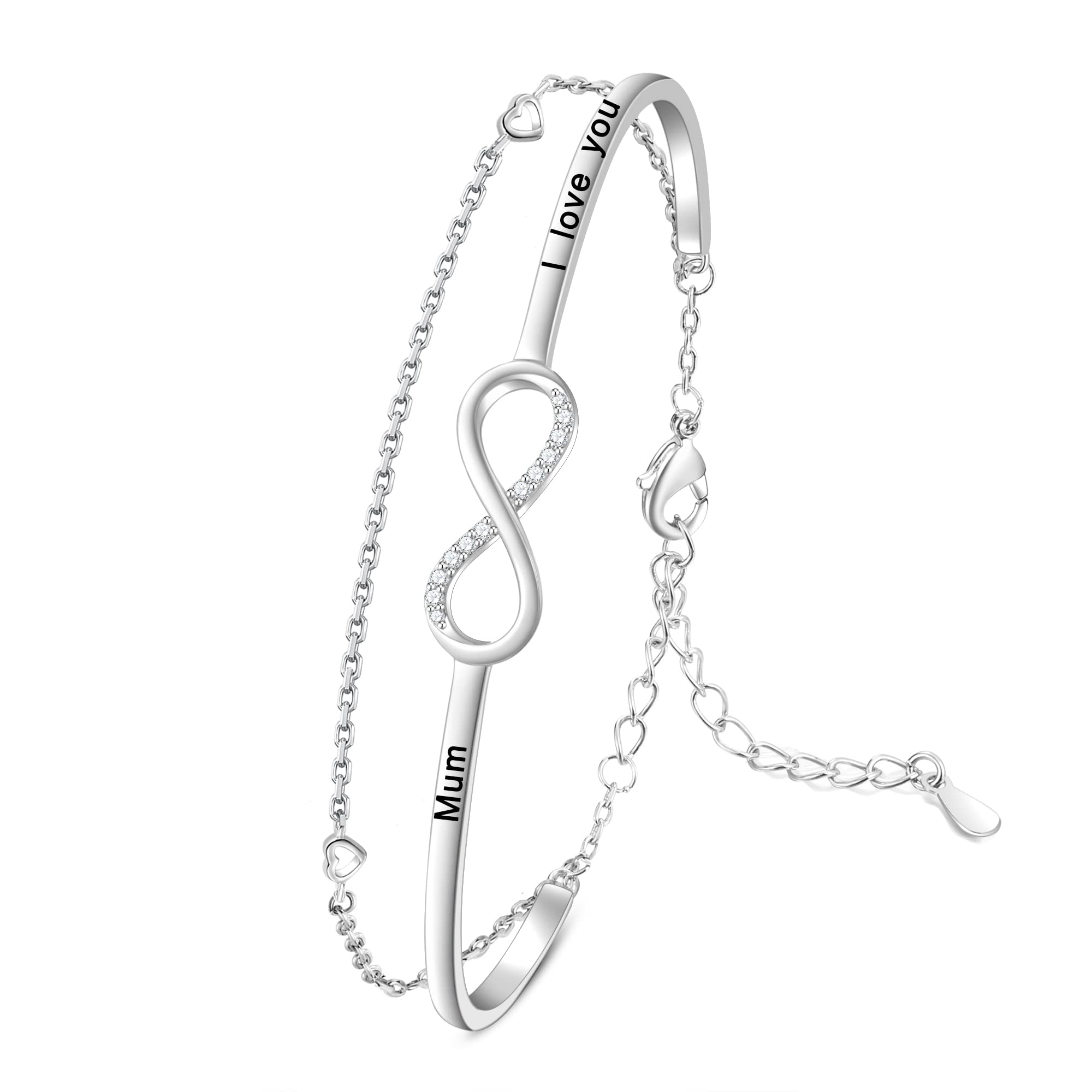 ULOMEOO Bracelet for Women Mum I love you Metal Infinity Heart Gift Mother's Day Birthday