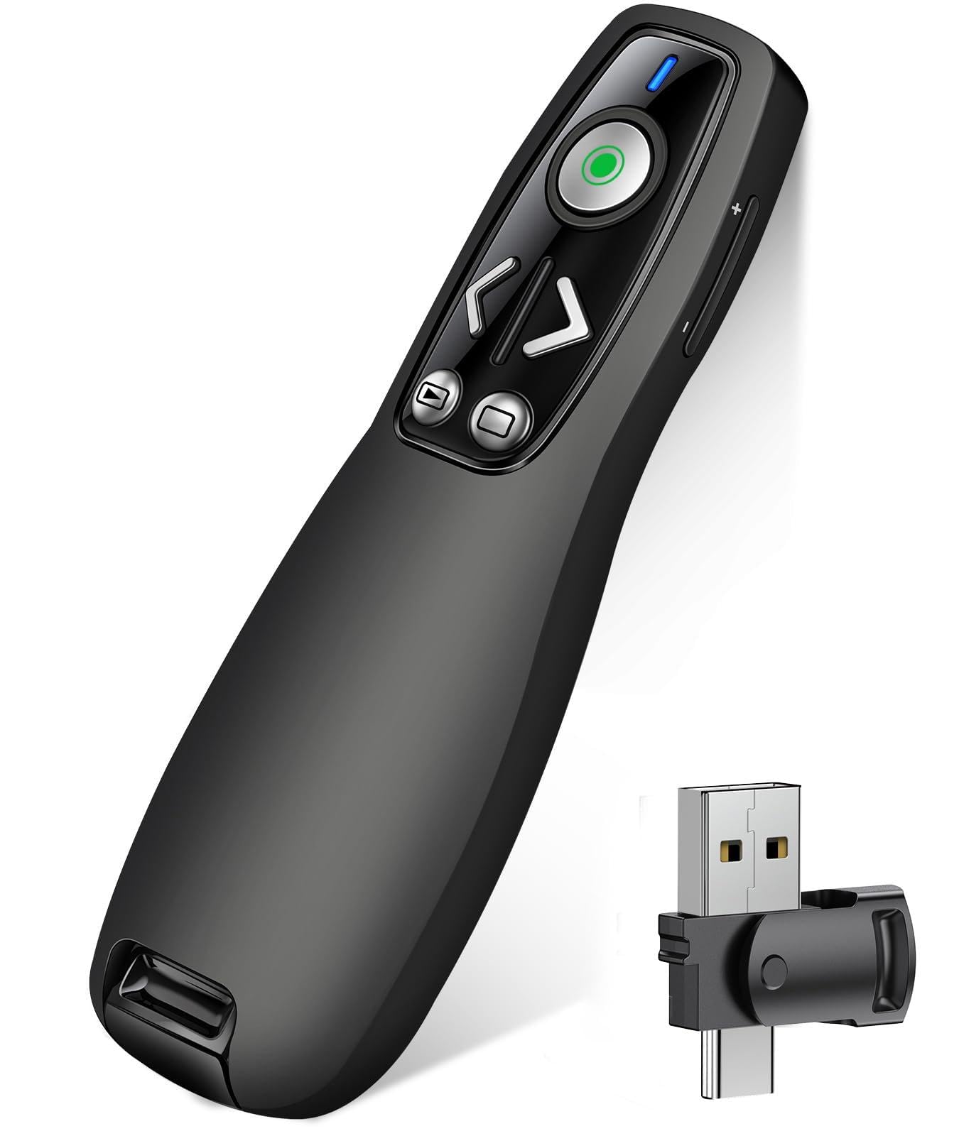 Photo 1 of 2-in-1 USB Type C Presentation Clicker Wireless Presenter Remote with Green Light for PowerPoint, Powerpoint Clicker with Volume Control PowerPoint Slide Advancer for Mac, Computer, Laptop