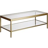 Henn&Hart 45" Wide Rectangular Rectangular Coffee Table in Brass, Modern Rectangular Coffee Tables for living room, studio ap