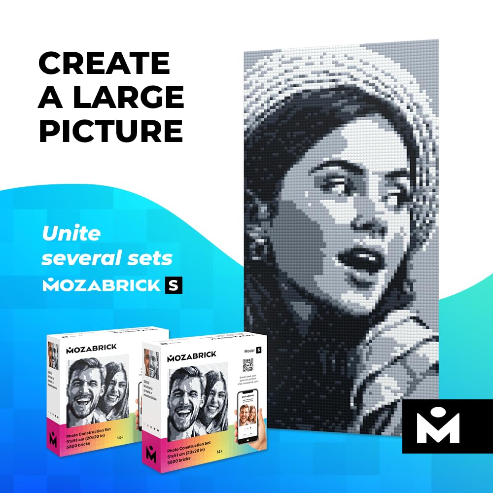MOZABRICK Set S- Klemmbaustein Mosaik Foto Bausatz, personalisiertes Geschenk, Benutzerdefiniert, Bild Baukasten, Bauset, Pixel Art Kunst Steckbaustein Gemälde 9