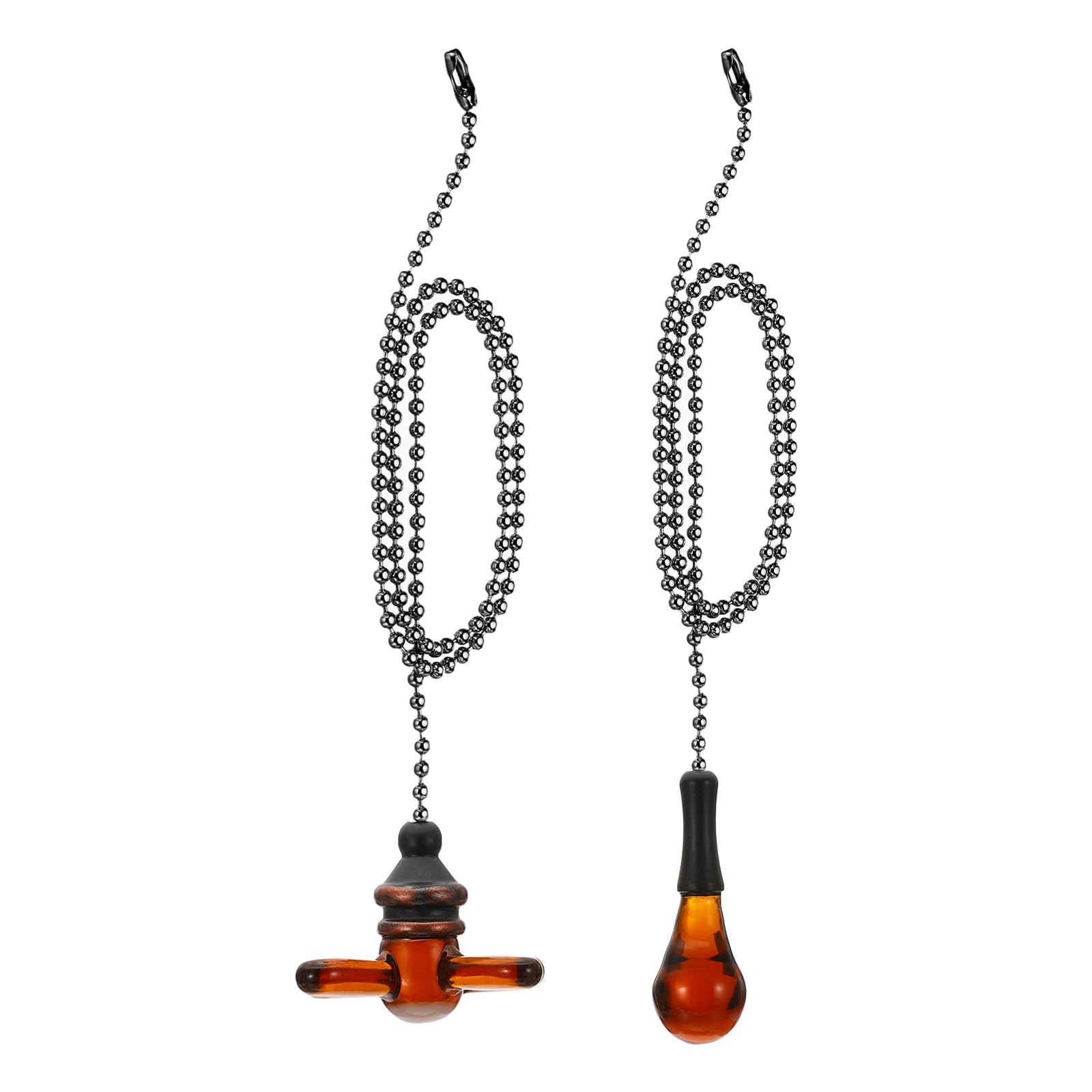 PATIKIL 14" Ceiling Fan Pull Chain Extender Set, 2 Pcs Glass Decorative Light Bulb & Fan Cord Beaded Ball Fan Pull Chain with Connector, Black, Brown