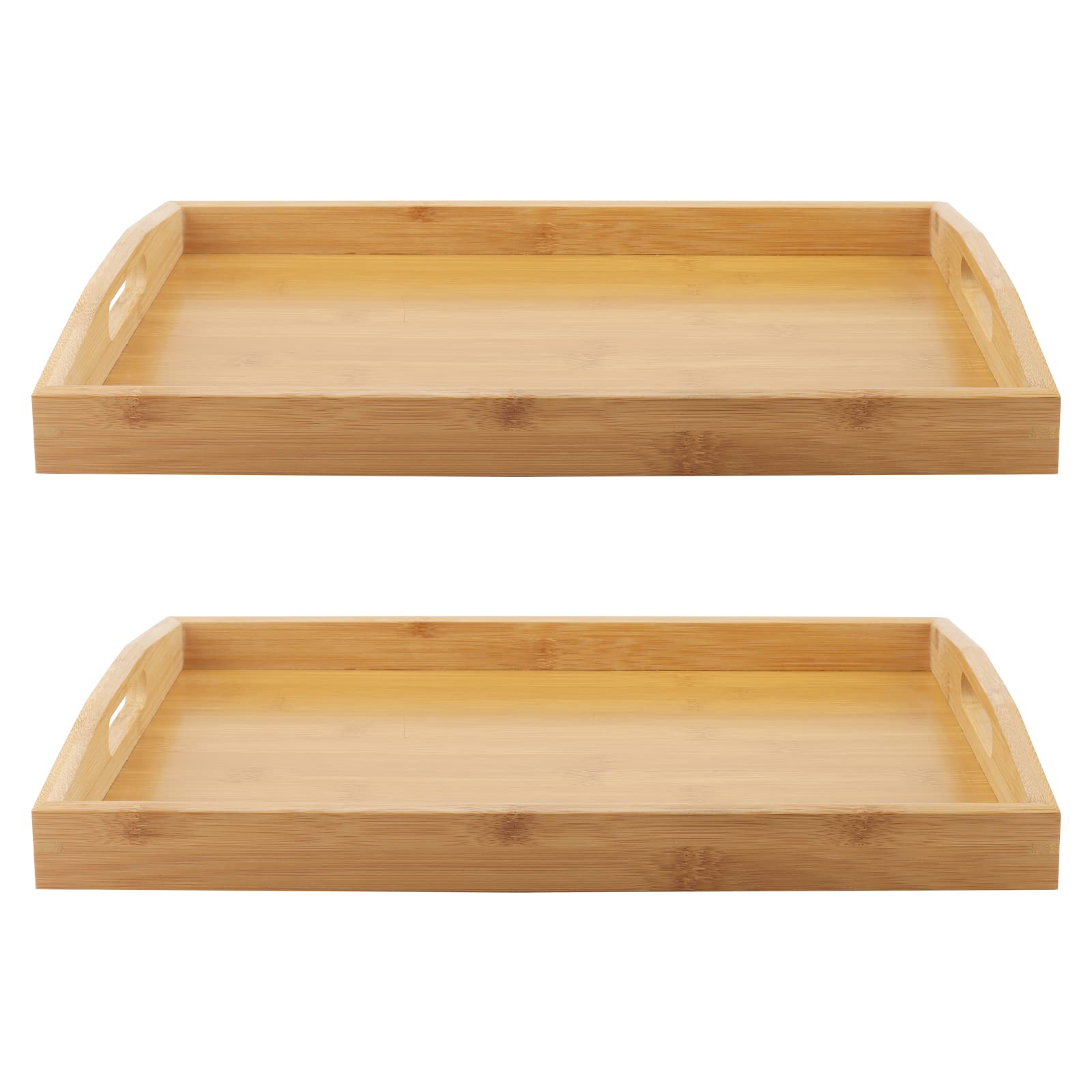MANCHAP 2 Pack Bamboo Wooden Serving Platter Tray, 40 x 29 x 5cm Rectangular Large Butler Trays with Handles for Eating, Breakfast, Tea, Coffee