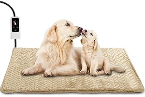 Heeyoo Pet Heating Pad, Adjustable Temperature Dog Cat Heating Pad with Timer, Waterproof Heated Dog Bed with Chew Resistant Cord, Auto Power-Off Indoor Pet Heated Mat for Dogs and Cats, 36" x 24"