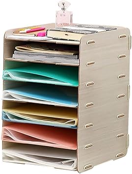 Amazon Com Zwj File Cabinet Desktop Storage Box Wooden 7 Layer Large File Rack Organization Office Diy Storage Rack Color White Furniture Decor