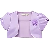 Proumhang Girls' Bolero Shrug Cardigan Satin Short Sleeve Top Cardigan Princess Shawl Wedding Cape For Girls 3-10 years