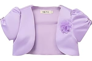 Proumhang Girls' Bolero Shrug Cardigan Satin Short Sleeve Top Cardigan Princess Shawl Wedding Cape For Girls 3-10 years