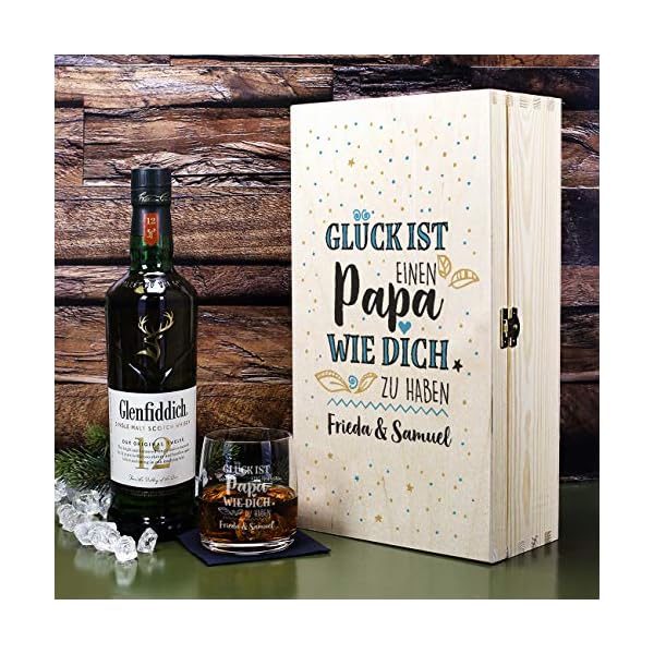 Herz & Heim® Genießerpaket für Papa Whisky mit gravierten Whiskyglas in Box - Glück ist einen Papa wie dich zu haben – Bild 4