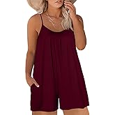 Eytino Womens Plus Size Jumpsuits V Neck Casual Loose Sleeveless Spaghetti Strap Short Rompers (1X-5X)