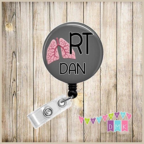 Personalized - RT with Lungs - Grey - Respiratory Tech Technician - Button Badge Reel - BR0057